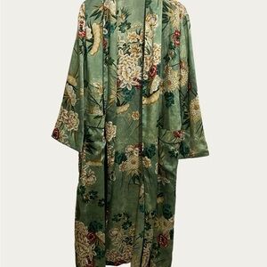 Floral Satin Kimono Robe - Green